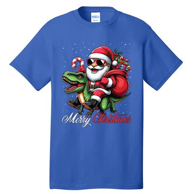 Merry Christmas Santa Claus Riding A T Rex Dinosaur Gift Tall T-Shirt