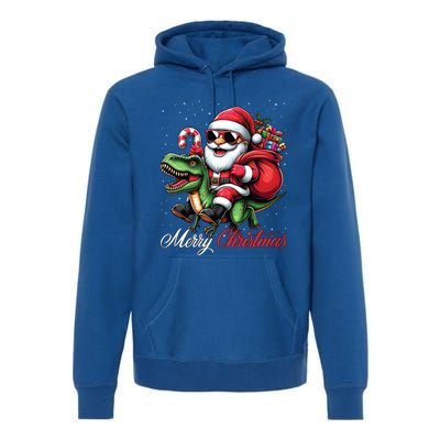 Merry Christmas Santa Claus Riding A T Rex Dinosaur Gift Premium Hoodie