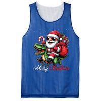 Merry Christmas Santa Claus Riding A T Rex Dinosaur Gift Mesh Reversible Basketball Jersey Tank