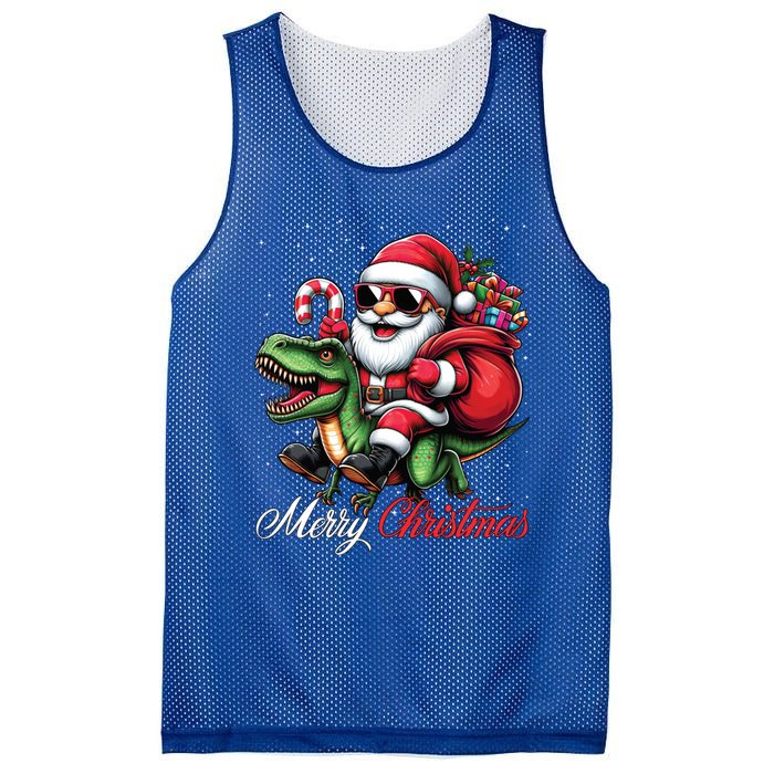 Merry Christmas Santa Claus Riding A T Rex Dinosaur Gift Mesh Reversible Basketball Jersey Tank