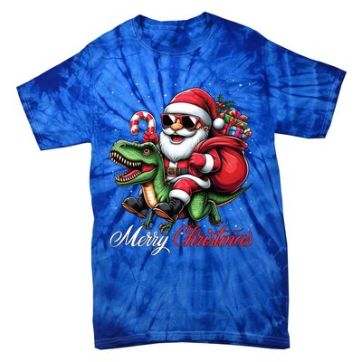 Merry Christmas Santa Claus Riding A T Rex Dinosaur Gift Tie-Dye T-Shirt