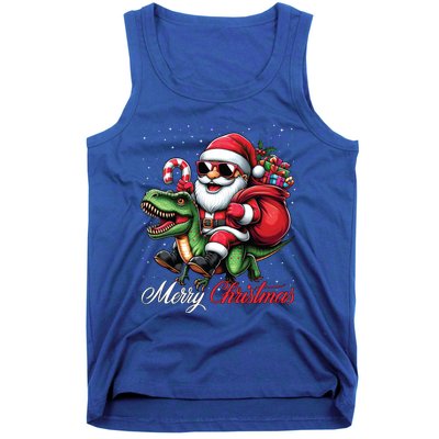 Merry Christmas Santa Claus Riding A T Rex Dinosaur Gift Tank Top