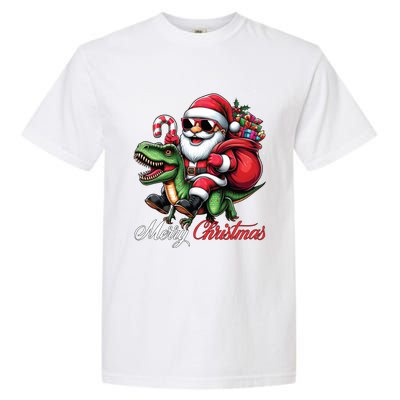 Merry Christmas Santa Claus Riding A T Rex Dinosaur Gift Garment-Dyed Heavyweight T-Shirt