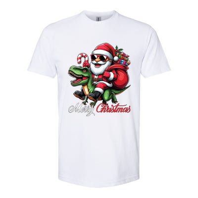 Merry Christmas Santa Claus Riding A T Rex Dinosaur Gift Softstyle CVC T-Shirt