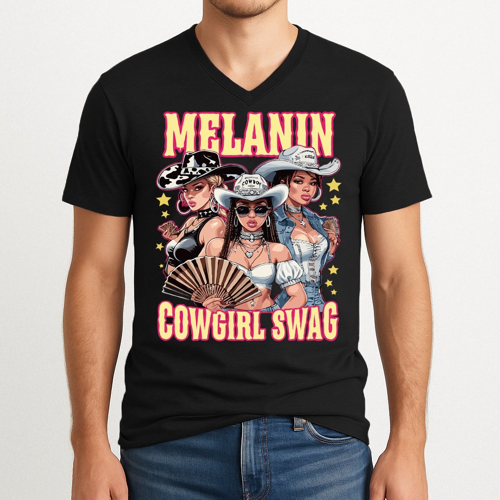 Melanin Cowgirl Swag Black History African Girl V-Neck T-Shirt