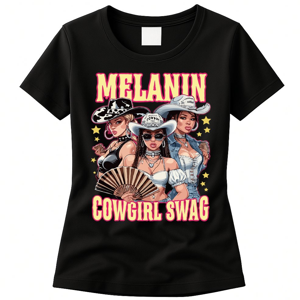 Melanin Cowgirl Swag Black History African Girl Womens T-Shirt