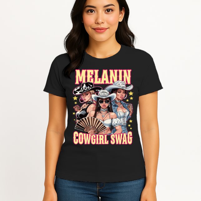 Melanin Cowgirl Swag Black History African Girl Womens T-Shirt