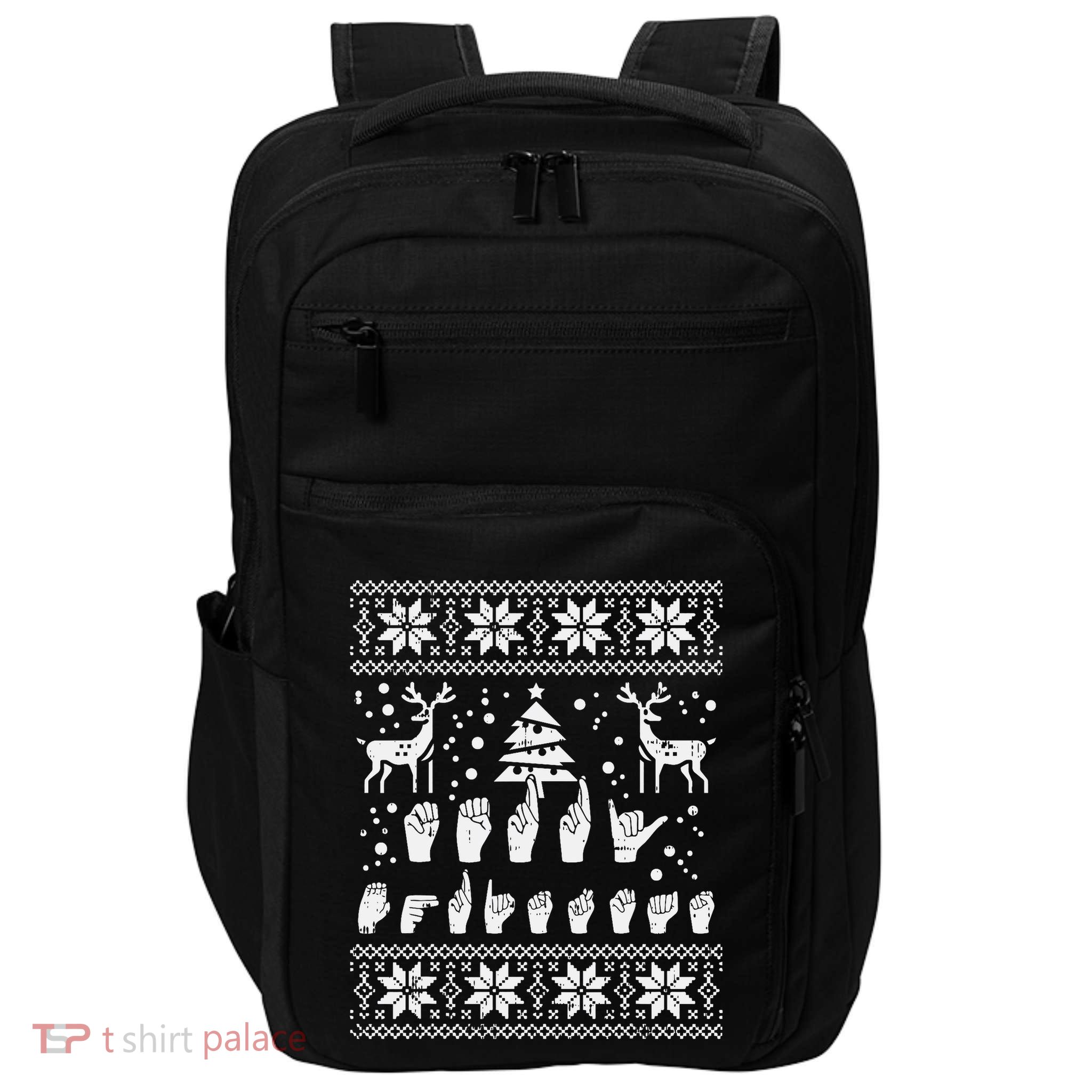 Merry Christmas Sign Language Asl Deaf Ugly Christmas Gift Impact Tech Backpack