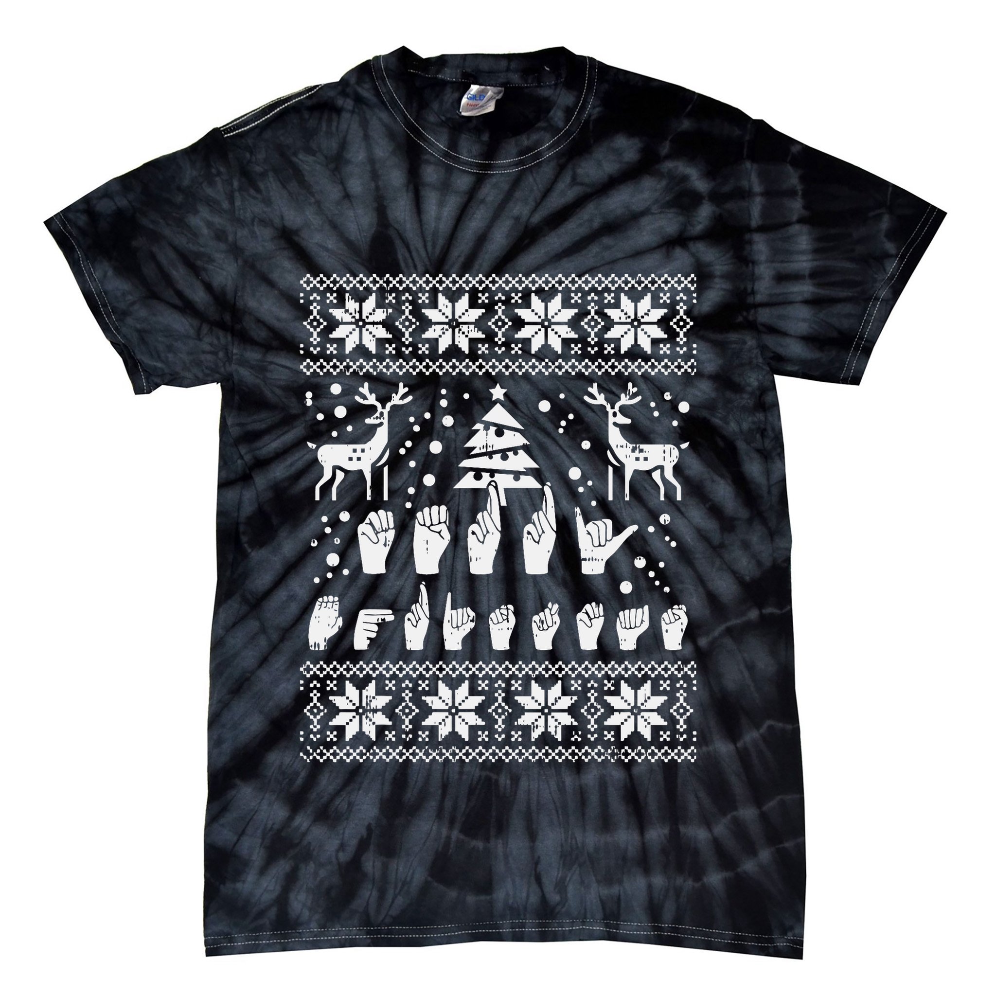 Merry Christmas Sign Language Asl Deaf Ugly Christmas Gift Tie-Dye T-Shirt