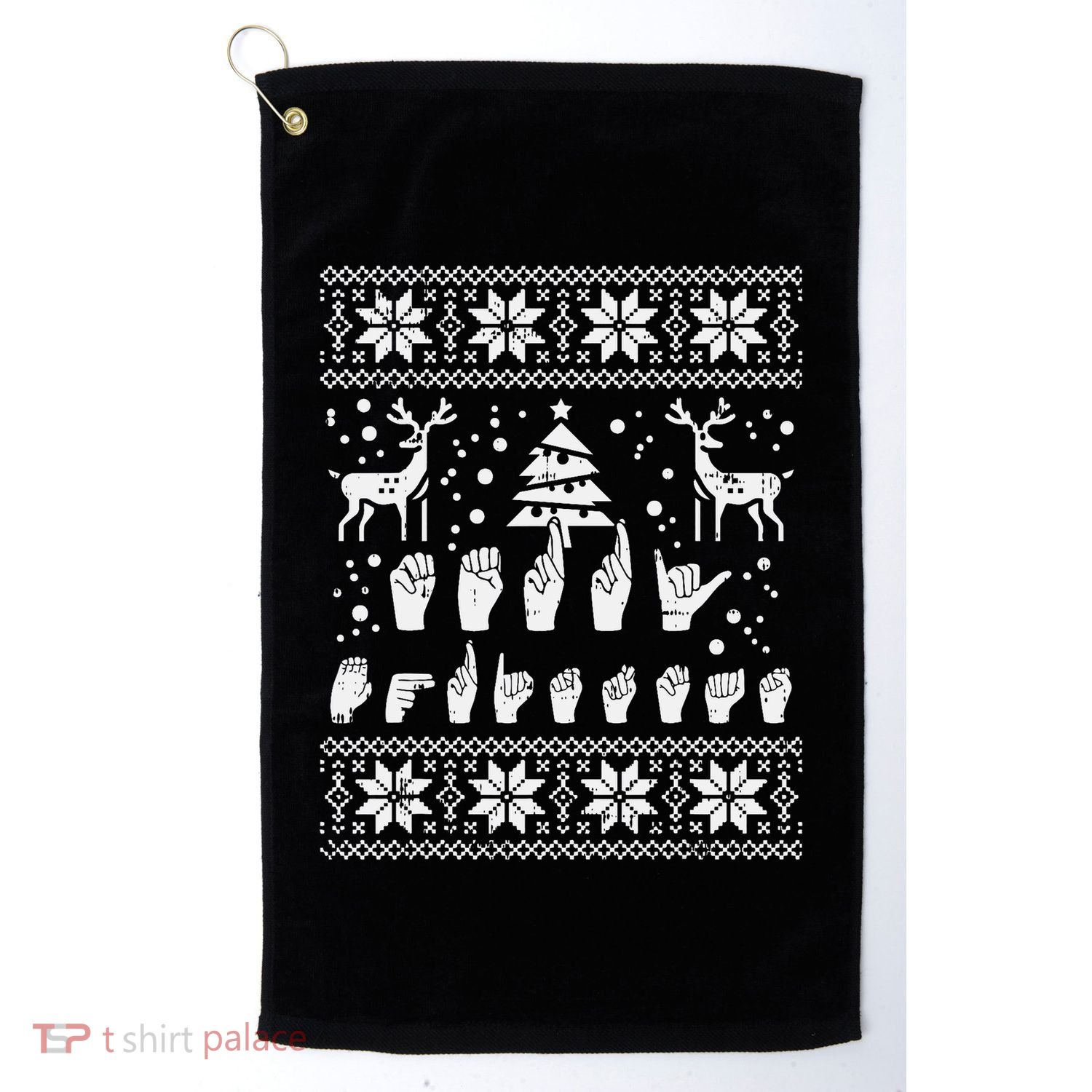 Merry Christmas Sign Language Asl Deaf Ugly Christmas Gift Golf Towel