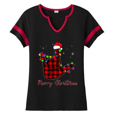 Merry Christmas Sign Language Asl Santa Hat Ladies Halftime Notch Neck Tee