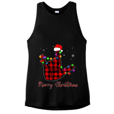 Merry Christmas Sign Language Asl Santa Hat Ladies PosiCharge Tri-Blend Wicking Tank
