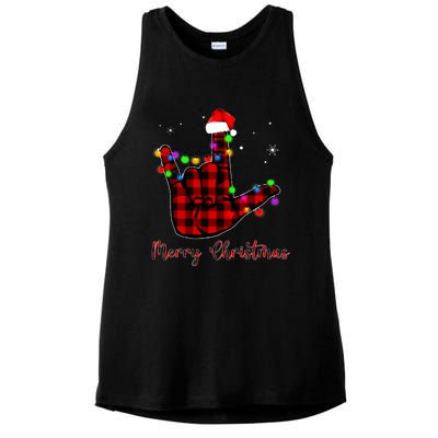 Merry Christmas Sign Language Asl Santa Hat Ladies PosiCharge Tri-Blend Wicking Tank