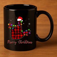 Merry Christmas Sign Language Asl Santa Hat 11oz C Handle Ceramic Mug