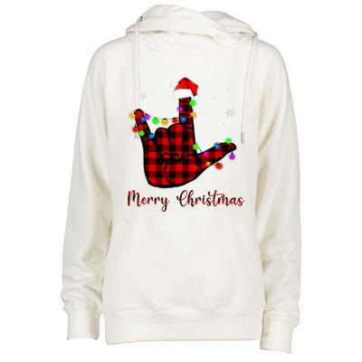 Merry Christmas Sign Language Asl Santa Hat Womens Funnel Neck Pullover Hood