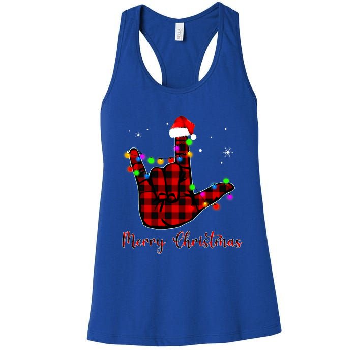 Merry Christmas Sign Language Asl Santa Hat Women's Racerback Tank