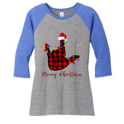 Merry Christmas Sign Language Asl Santa Hat Women's Tri-Blend 3/4-Sleeve Raglan Shirt