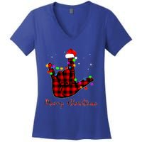 Merry Christmas Sign Language Asl Santa Hat Women's V-Neck T-Shirt