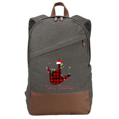 Merry Christmas Sign Language Asl Santa Hat Cotton Canvas Backpack