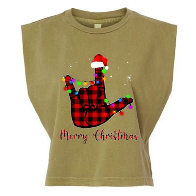 Merry Christmas Sign Language Asl Santa Hat Garment-Dyed Women's Muscle Tee