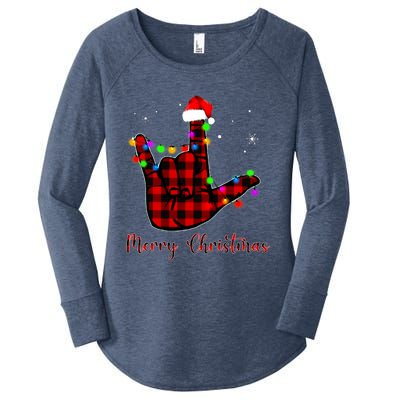 Merry Christmas Sign Language Asl Santa Hat Women's Perfect Tri Tunic Long Sleeve Shirt