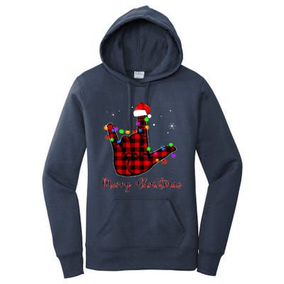 Merry Christmas Sign Language Asl Santa Hat Women's Pullover Hoodie