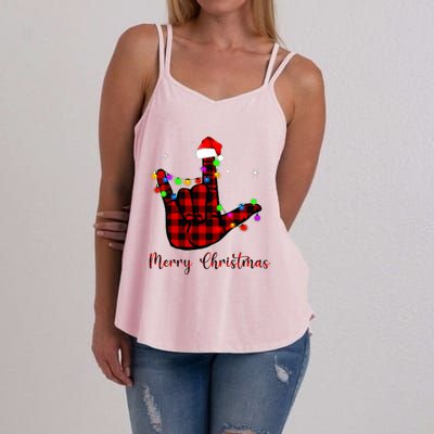 Merry Christmas Sign Language Asl Santa Hat Women's Strappy Tank