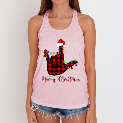 Merry Christmas Sign Language Asl Santa Hat Women's Knotted Racerback Tank