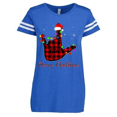 Merry Christmas Sign Language Asl Santa Hat Enza Ladies Jersey Football T-Shirt