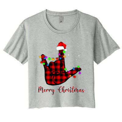 Merry Christmas Sign Language Asl Santa Hat Women's Crop Top Tee