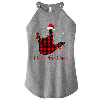 Merry Christmas Sign Language Asl Santa Hat Women's Perfect Tri Rocker Tank