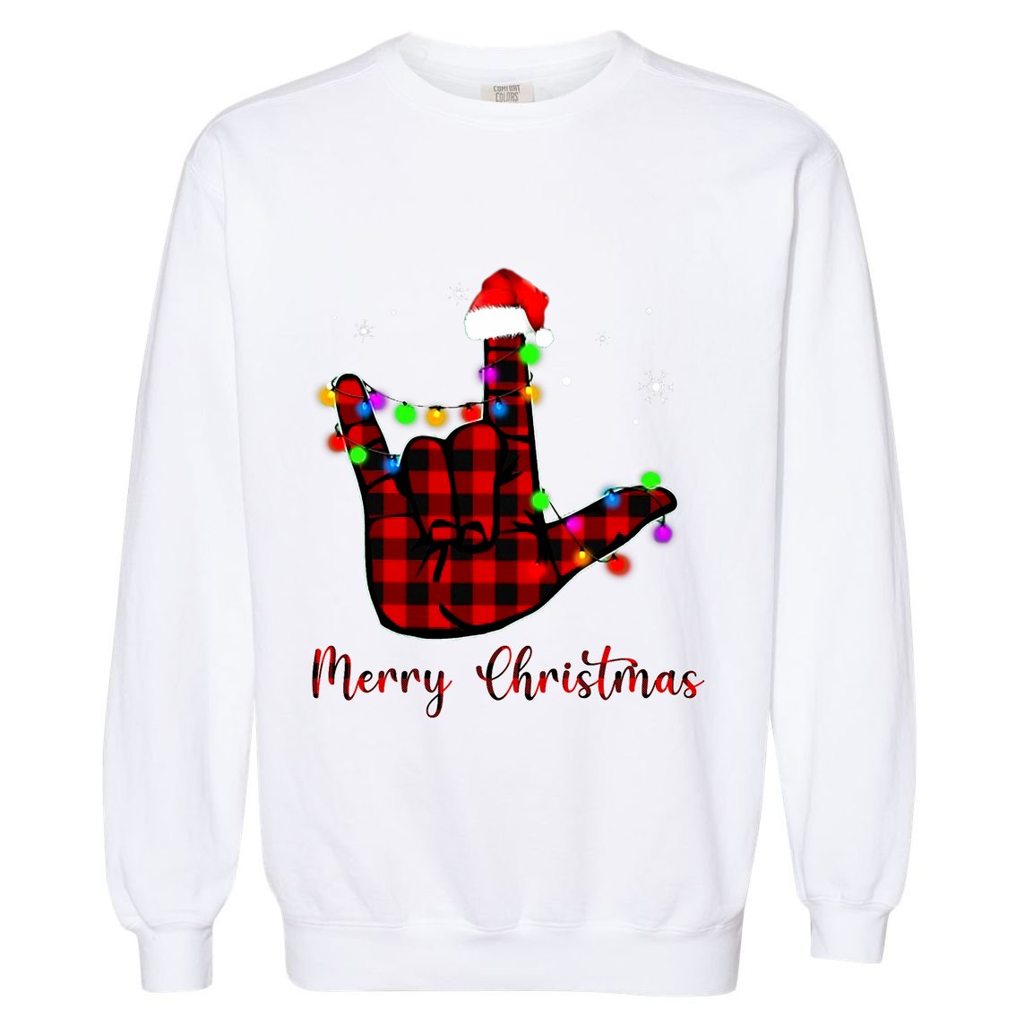 Merry Christmas Sign Language Asl Santa Hat Garment-Dyed Sweatshirt