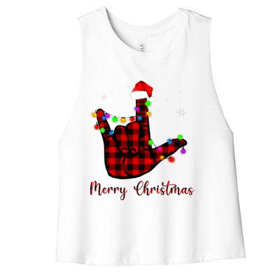 Merry Christmas Sign Language Asl Santa Hat Women's Racerback Cropped Tank