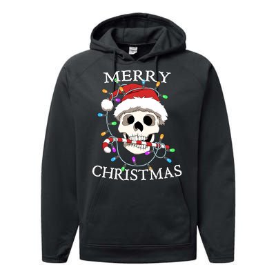 Merry Christmas Skull Skeleton Performance Fleece Hoodie