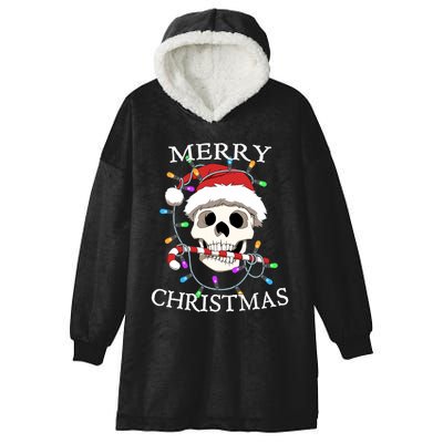 Merry Christmas Skull Skeleton Hooded Wearable Blanket