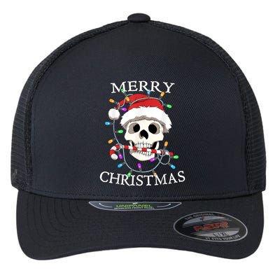Merry Christmas Skull Skeleton Flexfit Unipanel Trucker Cap