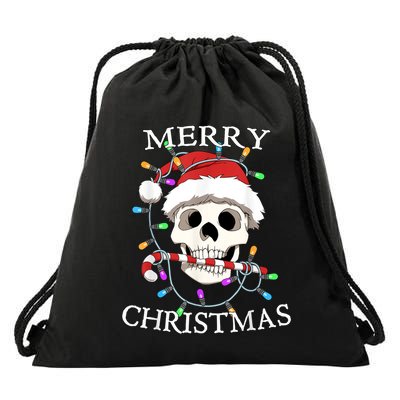 Merry Christmas Skull Skeleton Drawstring Bag