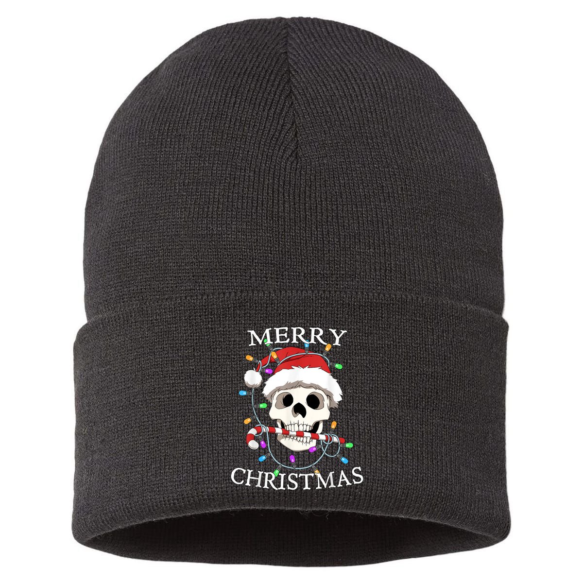 Merry Christmas Skull Skeleton Sustainable Knit Beanie