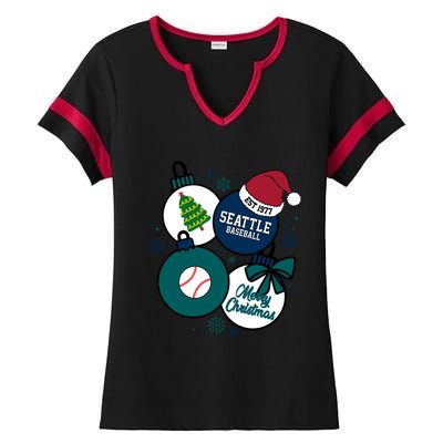 Merry Christmas Seattle Baseball Est 1977 Ladies Halftime Notch Neck Tee