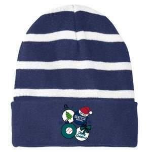 Merry Christmas Seattle Baseball Est 1977 Striped Beanie with Solid Band