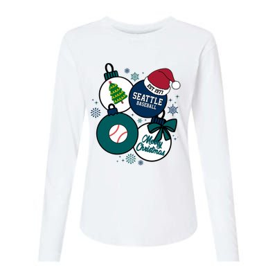 Merry Christmas Seattle Baseball Est 1977 Womens Cotton Relaxed Long Sleeve T-Shirt