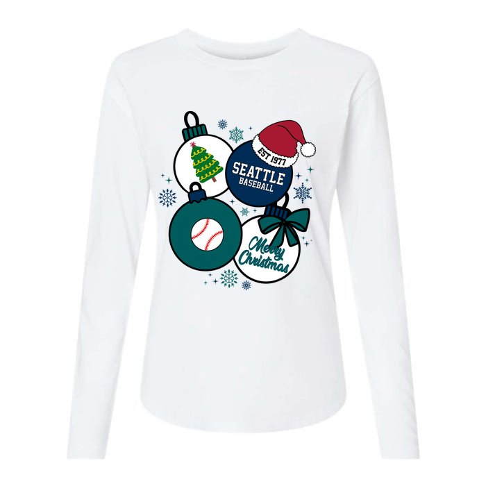 Merry Christmas Seattle Baseball Est 1977 Womens Cotton Relaxed Long Sleeve T-Shirt