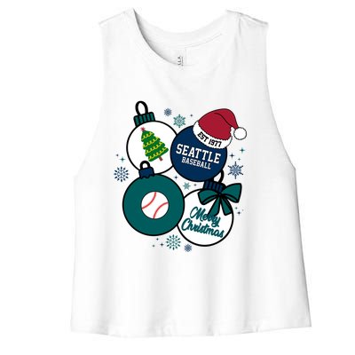 Merry Christmas Seattle Baseball Est 1977 Women's Racerback Cropped Tank