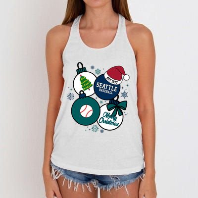 Merry Christmas Seattle Baseball Est 1977 Women's Knotted Racerback Tank