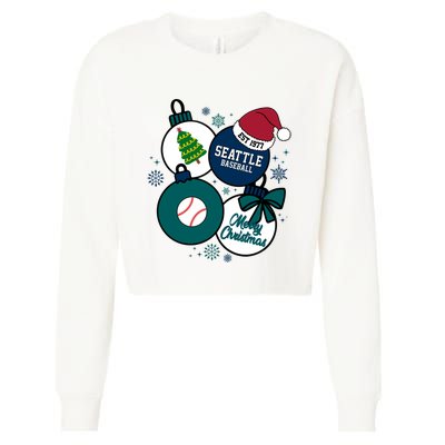 Merry Christmas Seattle Baseball Est 1977 Cropped Pullover Crew