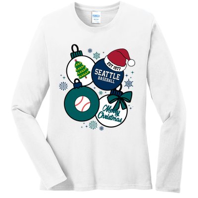 Merry Christmas Seattle Baseball Est 1977 Ladies Long Sleeve Shirt