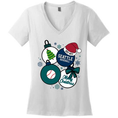 Merry Christmas Seattle Baseball Est 1977 Women's V-Neck T-Shirt