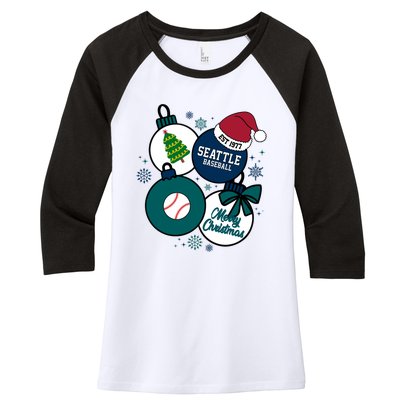 Merry Christmas Seattle Baseball Est 1977 Women's Tri-Blend 3/4-Sleeve Raglan Shirt