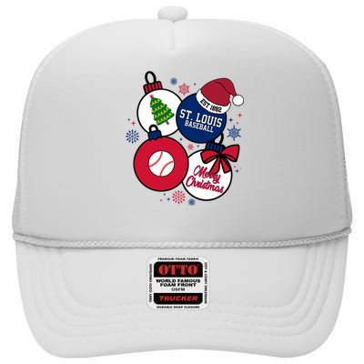 Merry Christmas St Louis Baseball Est 1882 High Crown Mesh Back Trucker Hat