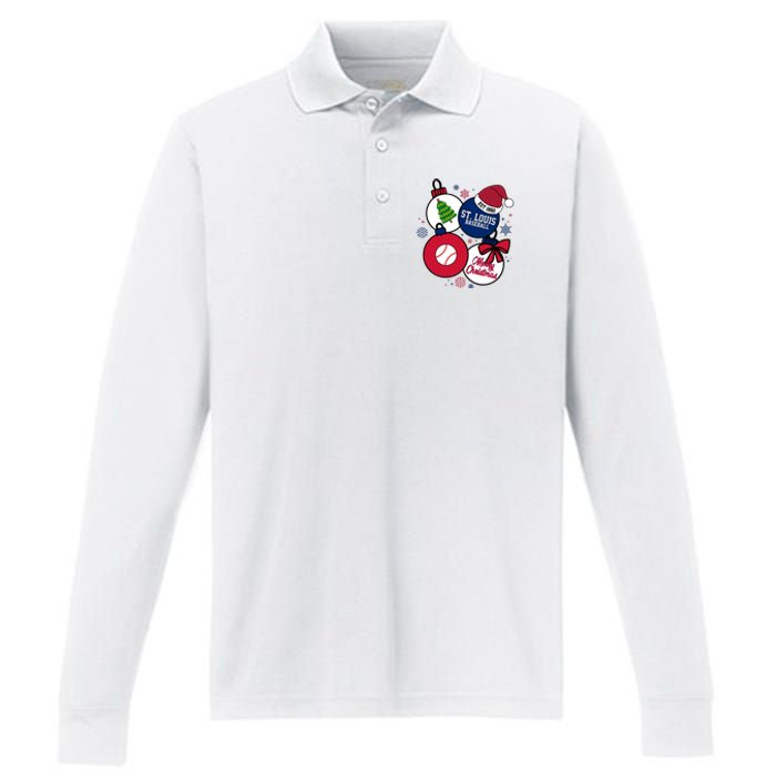 Merry Christmas St Louis Baseball Est 1882 Performance Long Sleeve Polo